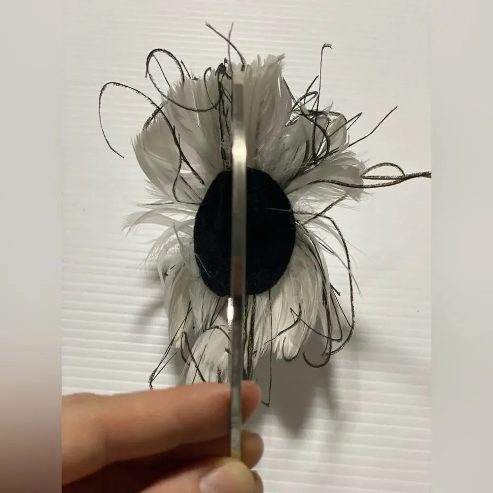 White Fascinator headband pearl feathers hair accessory wedding dance event